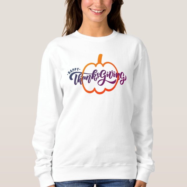 Elegant Happy thanksgiving med Cute Pumpkin T Shirt (Framsida)