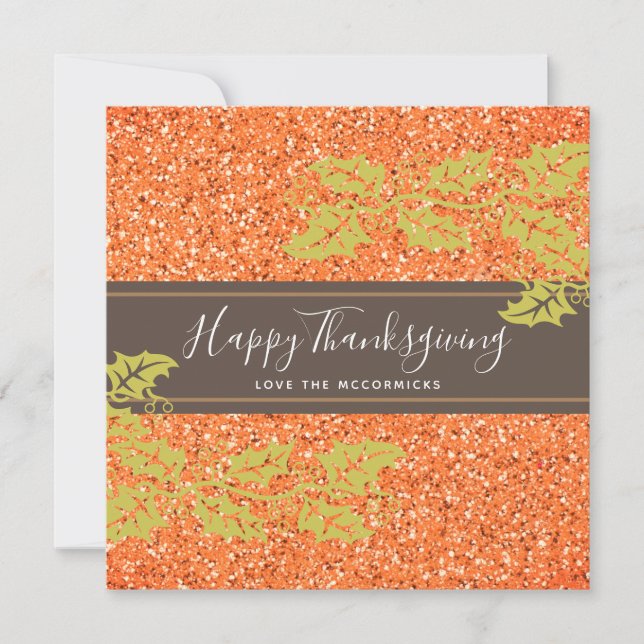 Elegant Happy thanksgiving SkriptOrange Glitter Julkort (Framsida)