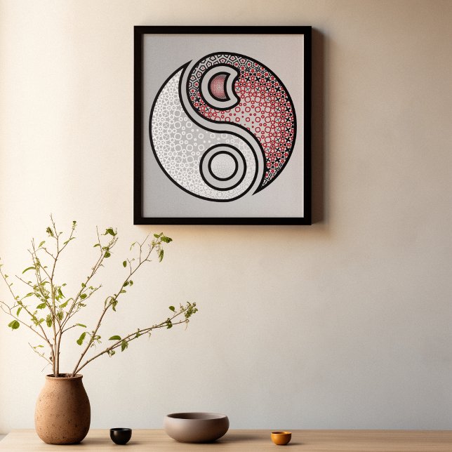 Elegant Harmony - Intricate Red & White Yin Yang Poster (Skapare uppladdad)