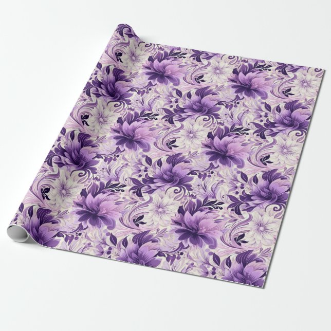 Elegant Harmony: Violet and White Flowers Presentpapper (Utrullad)
