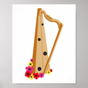 Elegant Harp Blommigt Poster