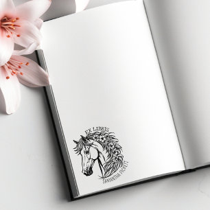 Elegant häst med blommor, Ex Libris-bok Stämpel