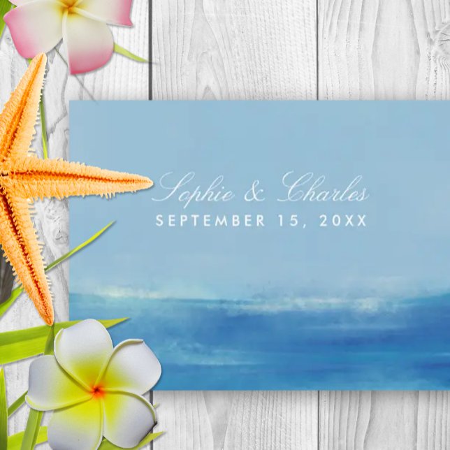 Elegant hav akvarell Spara datum Postkort Meddelande Vykort (Elegant watercolor beach theme save the date)