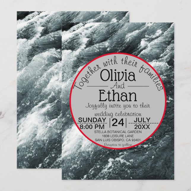 Elegant Havsblå inbjudan till vinkara bröllop (Fram/baksida)