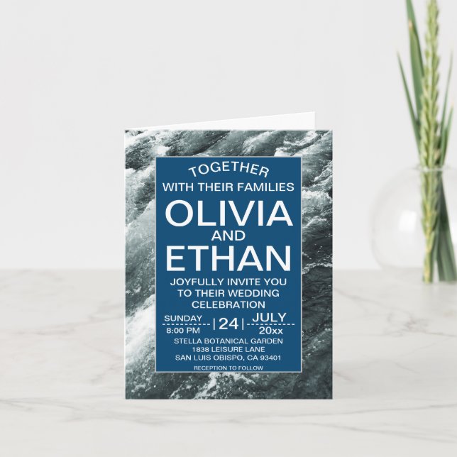 Elegant Havsblått vinkart invigd bröllopsinbjudan Inbjudan (Framsida)