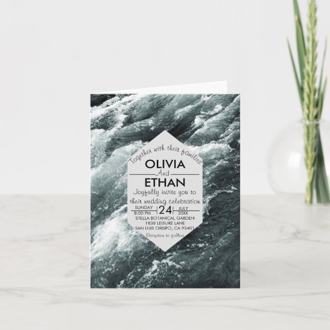 Elegant Havsblått vinkart invigd bröllopsinbjudan Inbjudan (Framsida)