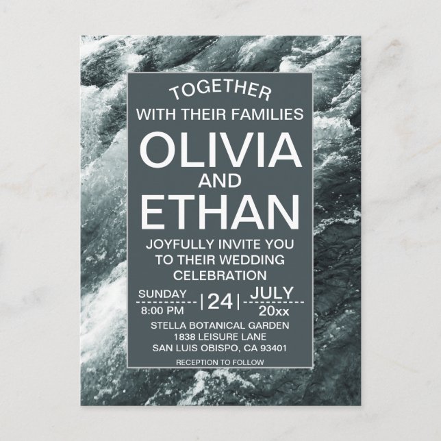 Elegant Havsblått vykort för vinkar inbjudan (Framsida)