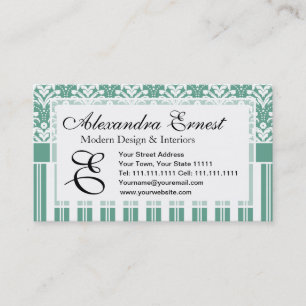 Elegant havsgröntdamast med din Monogram Visitkort