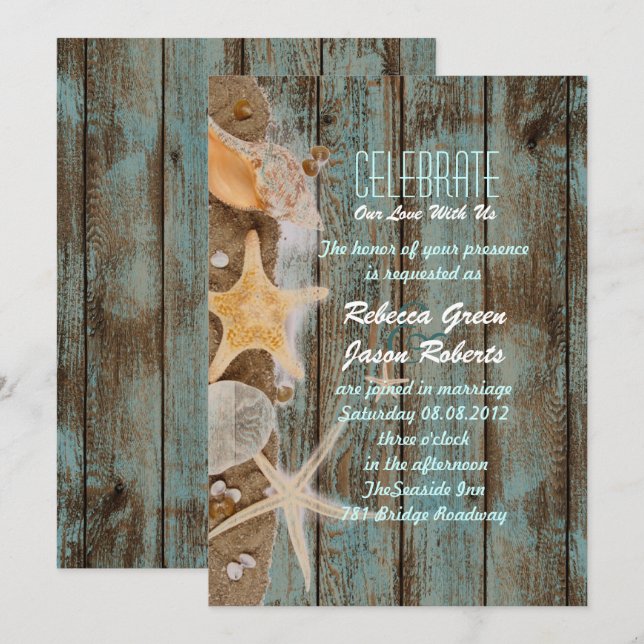 elegant havsstuga sniglar strand bröllop inbjudningar (Fram/baksida)