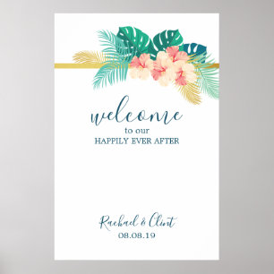 Elegant Hawaiian Hibiscus Bröllop Välkommen Poster