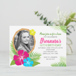 Elegant Hawaiian Luau Birthday Photo Inbjudningar