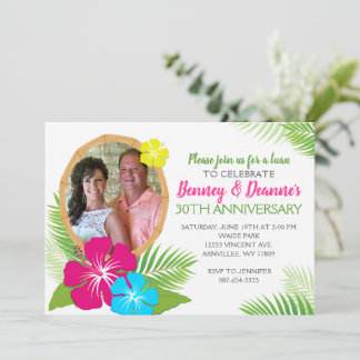 Elegant Hawaiianskt Luau-årsjubileumsfoto Inbjudningar