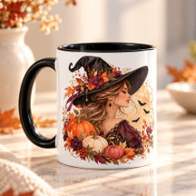 Elegant Häxa Halloween-mugg | Höstmåne, Pumpa