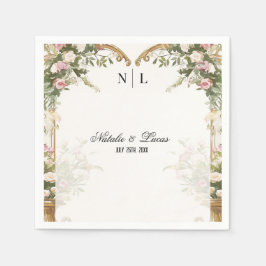 Elegant Heart Arch Blommigt och Guld Bröllop Pappersservett