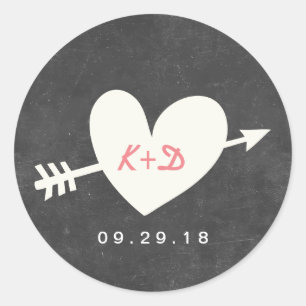 Elegant Heart & Arrow Chalkboard Bröllop Runt Klistermärke