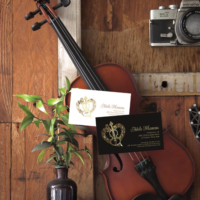 Elegant Heart B QR Code Violin Teacher Violinist Visitkort (Violinist Violin Teacher Business Card #violinist, #violinteacher)