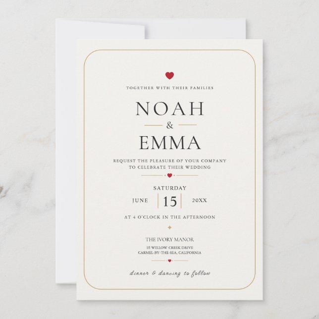 Elegant Heart Bröllop  Inbjudningar (Framsida)