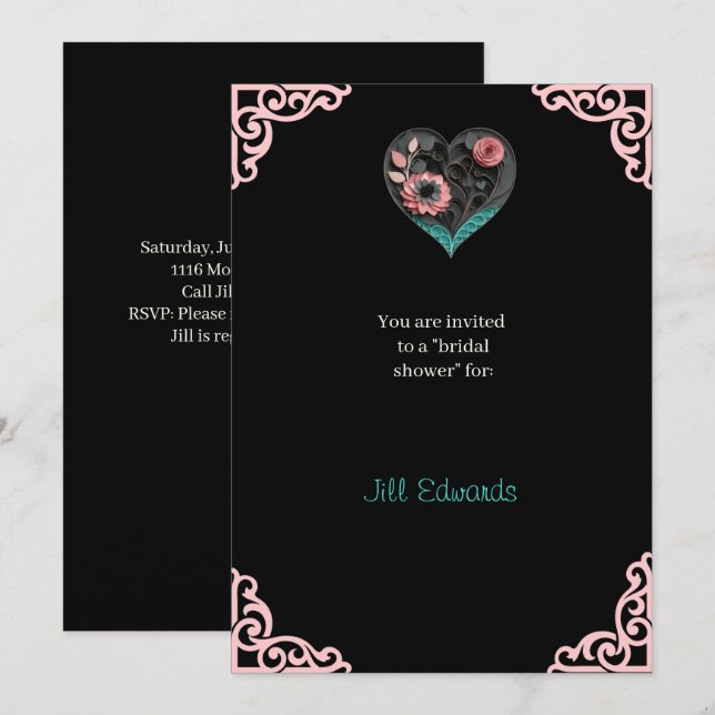 Elegant Heart Bröllopsdusch-inbjudan Inbjudningar (Fram/baksida)