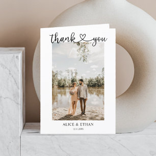 Elegant Heart Calligraphy Photo Bröllop Tack Kort