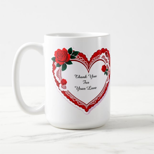 Elegant Heart Card With Red Roses Kaffemugg (Vänster)