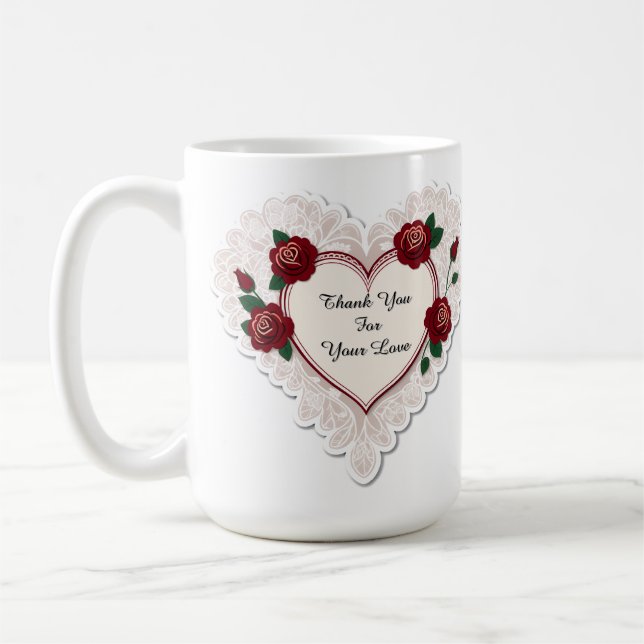 Elegant Heart Card With Red Roses Kaffemugg (Vänster)