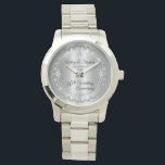 Elegant Heart Diamonds tioårsdag Bröllop Armbandsur<br><div class="desc">Den här 10:e årsdagen av bröllop-ramarna är en opulent elegans med en unik skalopad diamantdesign med centerdroppdiamant med faux-tillagda gnistor på en färgad. Ursprunglig design efter Helgdag Hearts Designs (reserverade höger). Observera att alla varningstexter är tryckta och endast får förekomma så reellt som möjligt i en platt, tryckt design. Detta...</div>