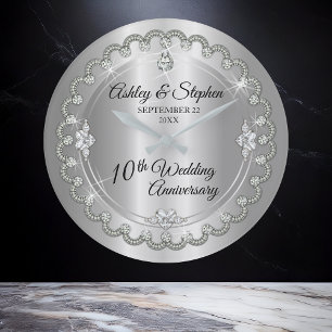 Elegant Heart Diamonds tioårsdag Bröllop Stor Klocka