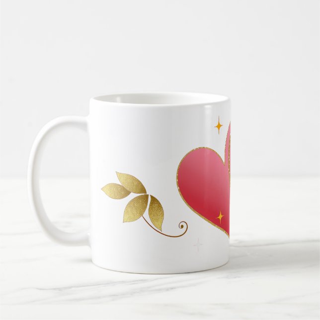 Elegant Heart & Gold Leaf Mug Kaffemugg (Vänster)