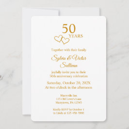 Elegant Heart Golden 50th Wedding Anniversary Inbjudningar