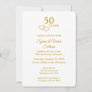 Elegant Heart Golden 50th Wedding Anniversary Inbjudningar