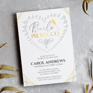 Elegant Heart Pärlor & Prosecco Guld Bröllopsdusch Inbjudningar