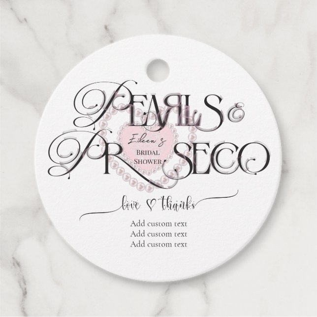 Elegant Heart Pearls Prosecco Bubbely Bröllopsdusc Gåvor Etiketter (Framsida)