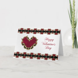 Elegant Heart Red Guld Ornate Valentine Helgkort