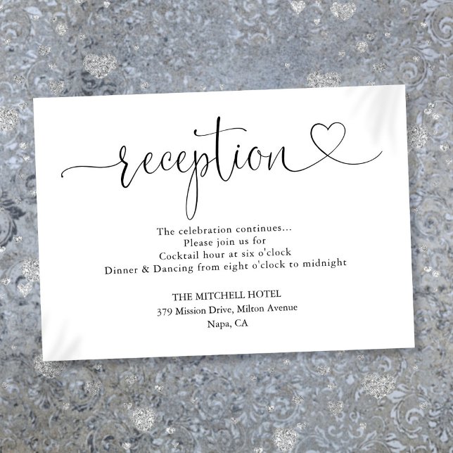 Elegant Heart Script Bröllopsmottagning Tilläggskort (Elegant Heart Script Wedding Reception Enclosure Card)