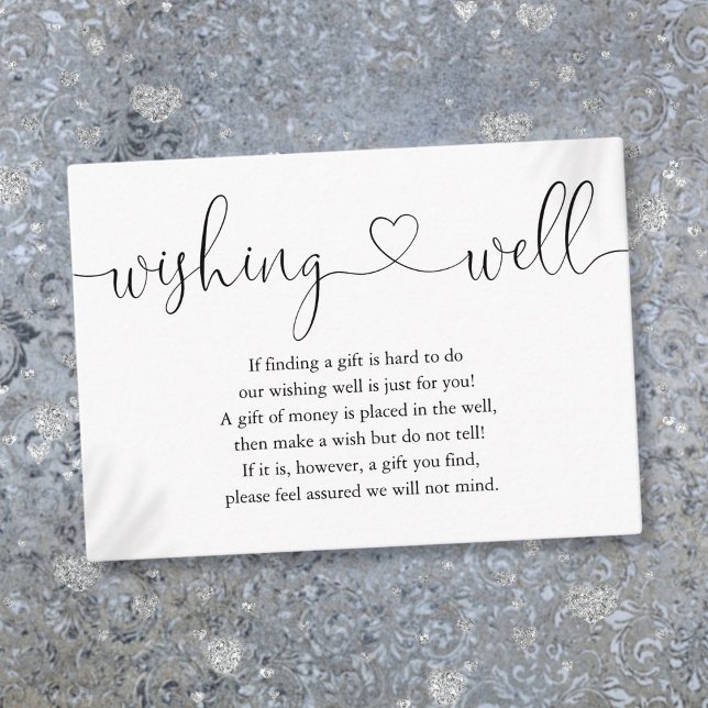 Elegant Heart Script Önskebrunn Bröllop Tilläggskort (Elegant Heart Script Wishing Well Wedding Enclosure Card)