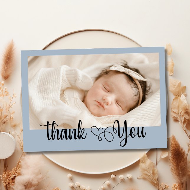 Elegant Heart Script Photo Baby Shower Thank You  Tack Kort (Skapare uppladdad)