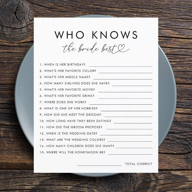 Elegant Heart Script Vem Känner Bruden Bäst Spelet (Skapare uppladdad)