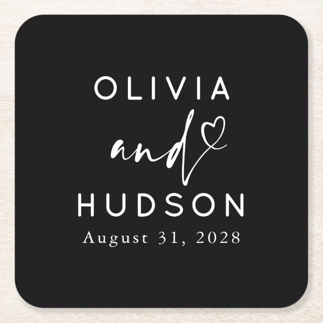 Elegant Heart-skript Bröllop eller repetitionsmidd Underlägg Papper Kvadrat (Framsidan)