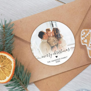 Elegant Heart-skriptfamiljens foto God jul Runt Klistermärke
