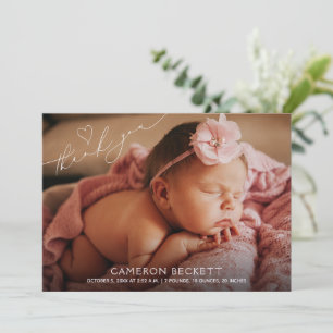 Elegant Heart Tack Baby Foto Födelse Meddelande