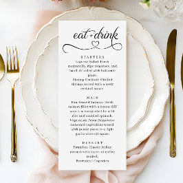 Elegant Heart Typography Modern Wedding Menu Meny