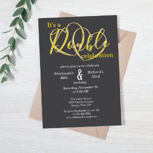 Elegant Hearts Black Guld Joint Birthday Inbjudningar