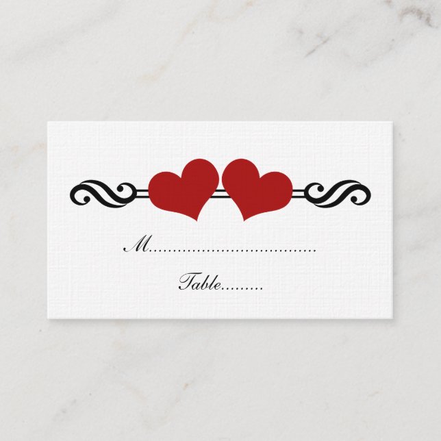 Elegant Hearts Bröllop Place Card, Red Placeringskort (Framsida)