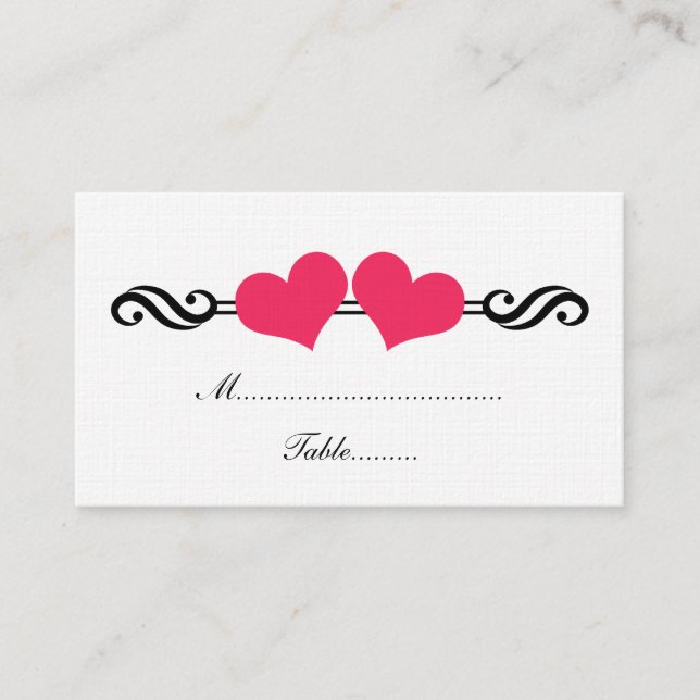Elegant Hearts Bröllop Place Card, Rosa Placeringskort (Framsida)