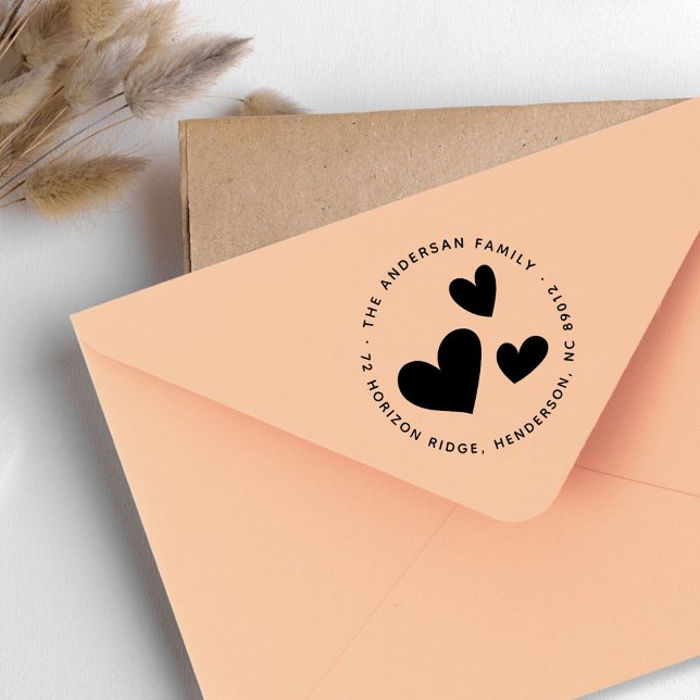 Elegant Hearts Family Namn Returadress Stämpel (Elegant Hearts Family Name Return Address Rubber Stamp)