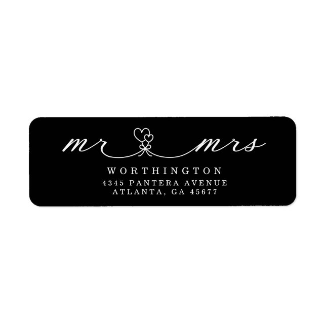 Elegant Hearts Script Mr & Mrs Bröllop Retur Etike Returadress Etikett (Framsidan)
