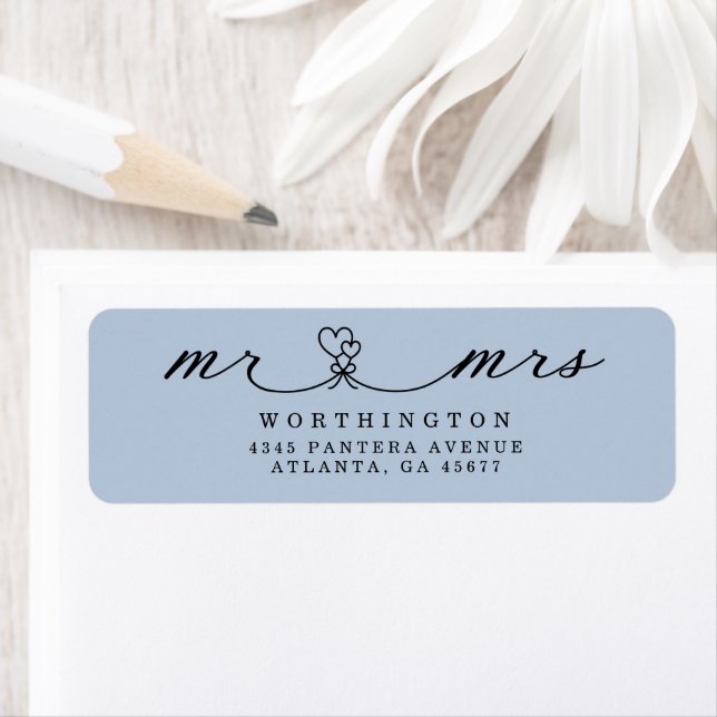 Elegant Hearts Script Mr & Mrs Bröllop  Returadress Etikett (Insitu)