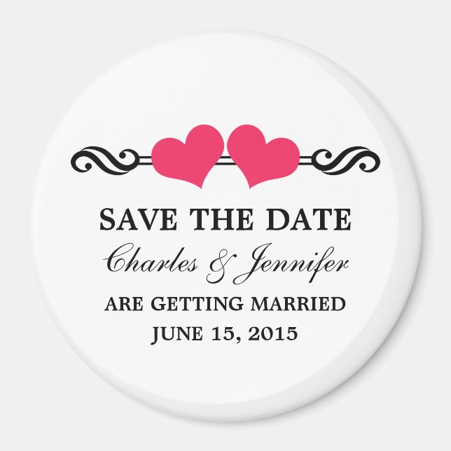 Elegant Hearts Spara datum magneter, Rosa Magnet (Framsidan)