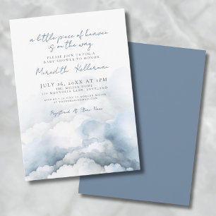 Elegant Heaven Watercolor Blue Baby Shower Inbjudningar