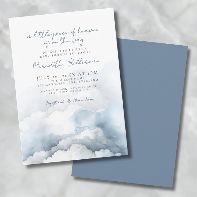 Elegant Heaven Watercolor Blue Baby Shower Inbjudningar (Elegant Heaven Watercolor Blue Baby Shower Invitation)